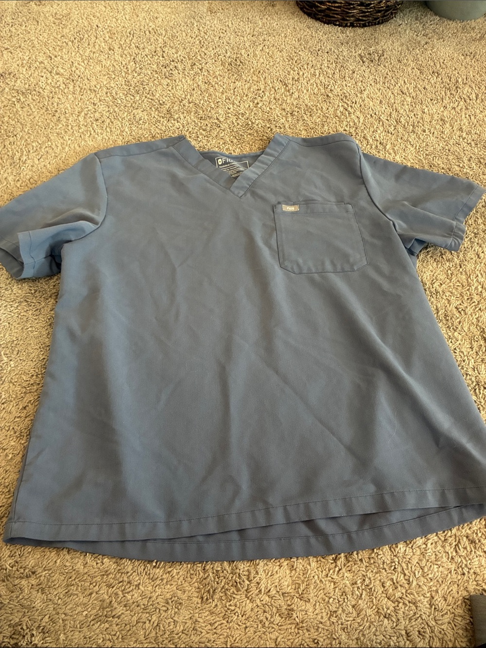 Figs Blue V-Neck Scrub Top with Chest Pocket
